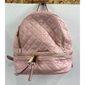 Michael Kors Quilted Pink Backpack Adjustable Gold Hardware Dust Bag